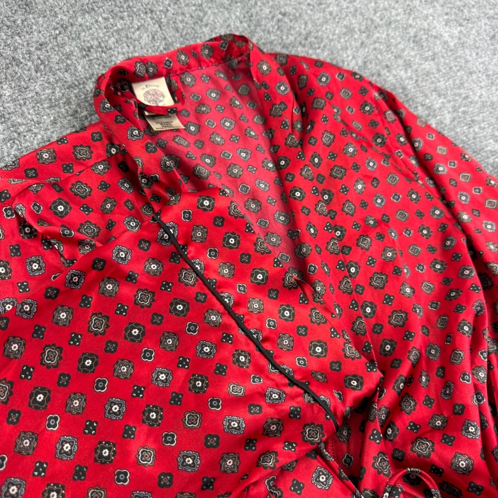 In Bloom Jonquil Robe Medium Red Medallion Print Satin Wrap Loungewear Women's